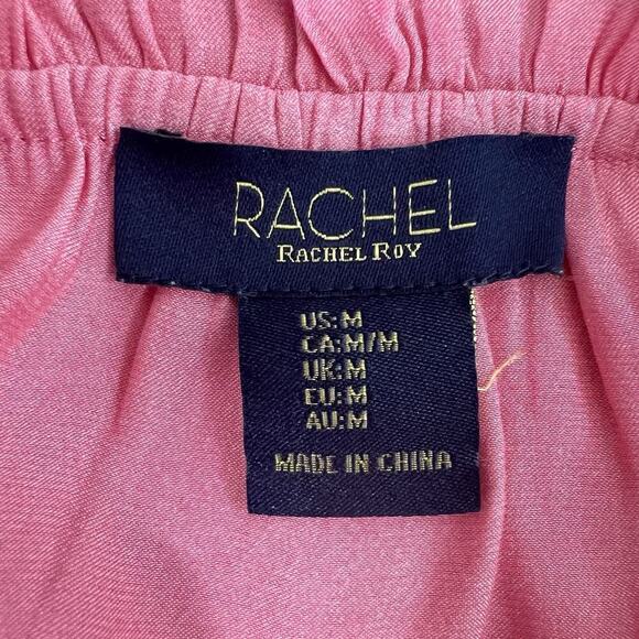 Rachel Roy Top Womens Medium Ruffle Cap Sleeve Pink Silky Neck Tie - Picture 8 of 10